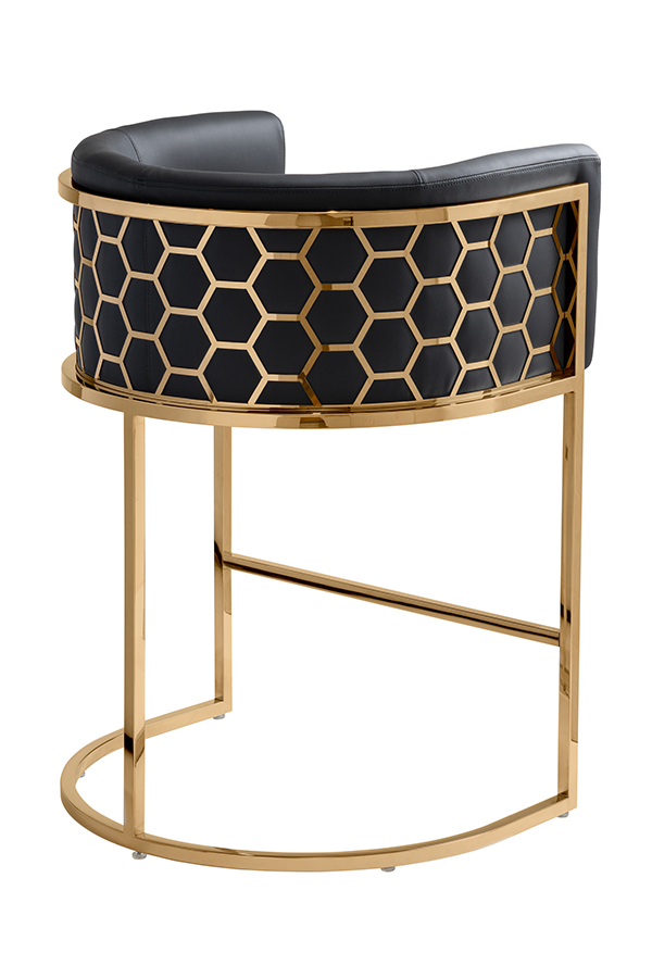 Image of Alveare Counter Stool Brass ??? Black Faux Leather