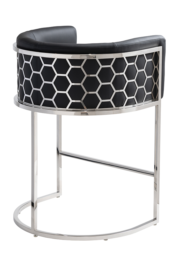 Image of Alveare Counter Stool Silver ??? Black Faux Leather