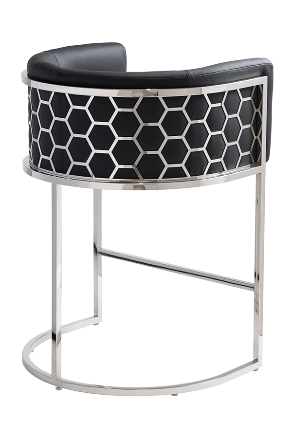 Alveare Counter Stool Silver – Black Faux Leather