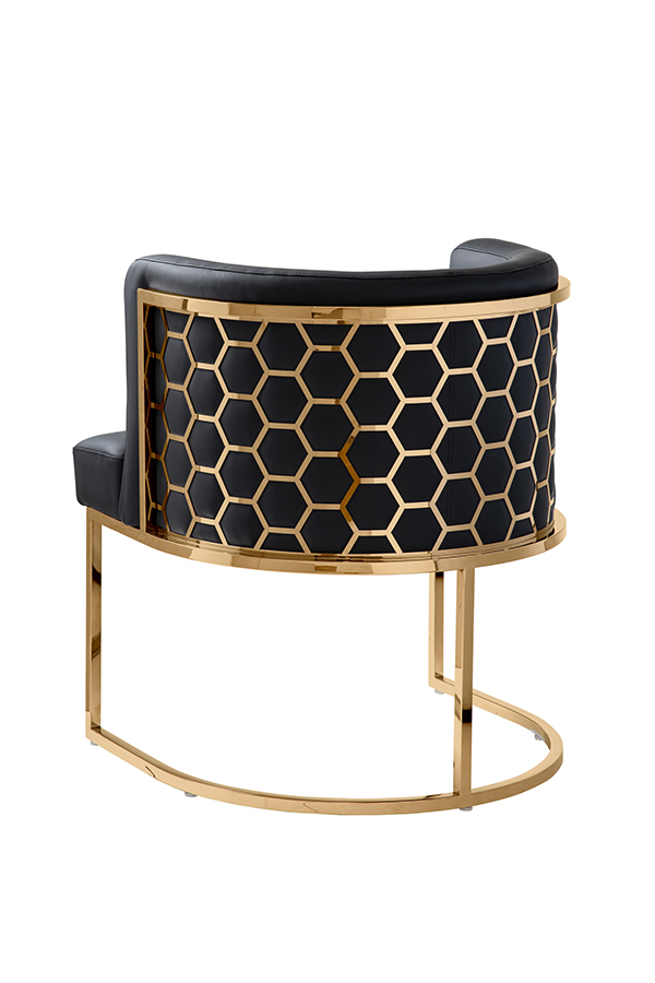Image of Alveare Dining Chair Brass ??? Black Faux Leather