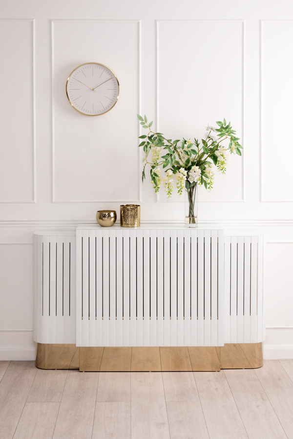 Image of Anastasia Adjustable White Glass Radiator Cover - Brass