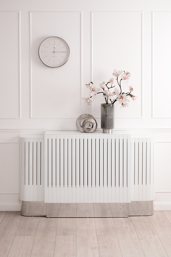 Anastasia Adjustable White Glass Radiator Cover - Silver
