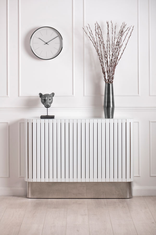 Image of Anastasia White Glass Radiator Cover- Silver