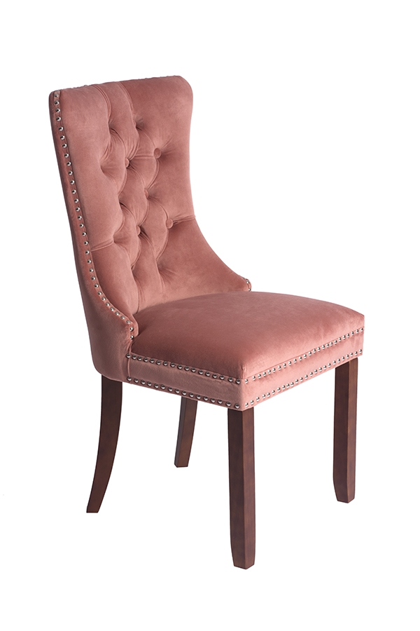 Blush Pink Dining Chair Walnut Legs Back
