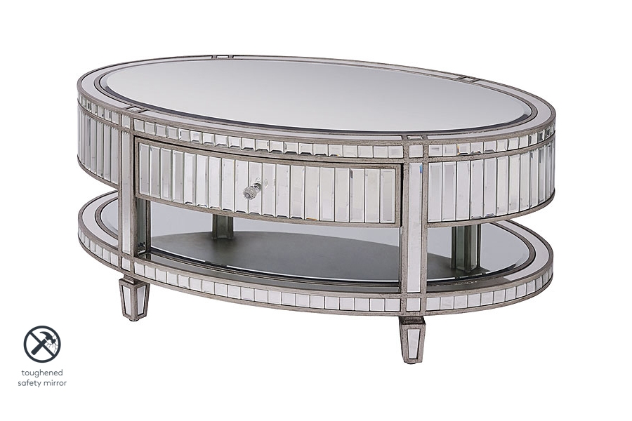 Antoinette Toughened Mirror Coffee, Fayence Large Mirrored Coffee Table