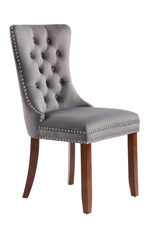 Antoinette Smoke Grey Dining Chair - Walnut Legs