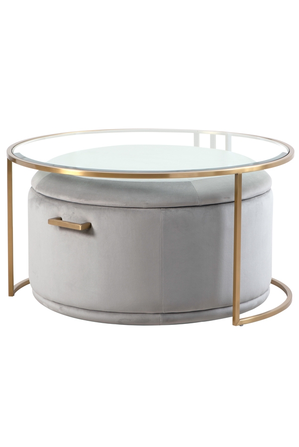Aria Brass Coffee Table and Storage Ottoman Dove Grey - Set