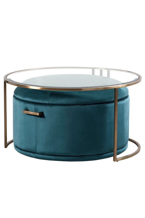 Aria Brass Coffee Table and Storage Ottoman Peacock - Set