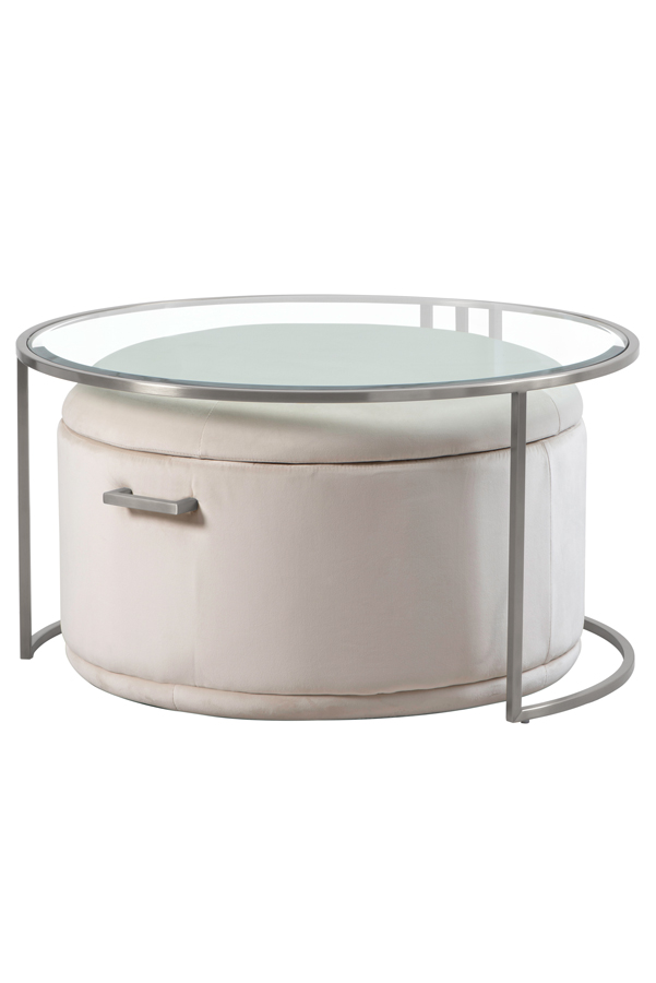 Aria Silver Coffee Table and Storage Ottoman Chalk - Set