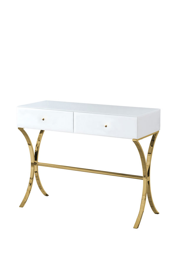 Aurelia White Glass and Champagne Gold Console Table