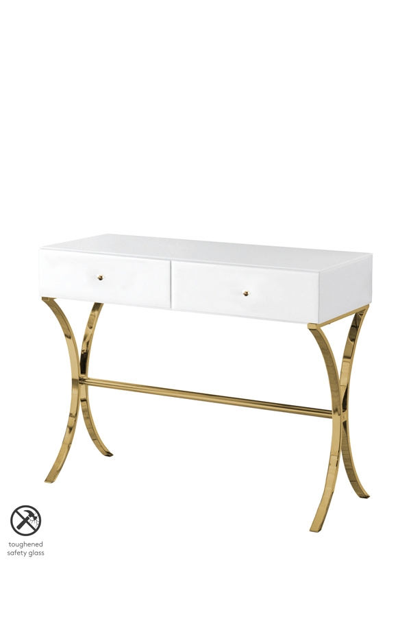 Image of Aurelia White Glass and Champagne Gold Console Table