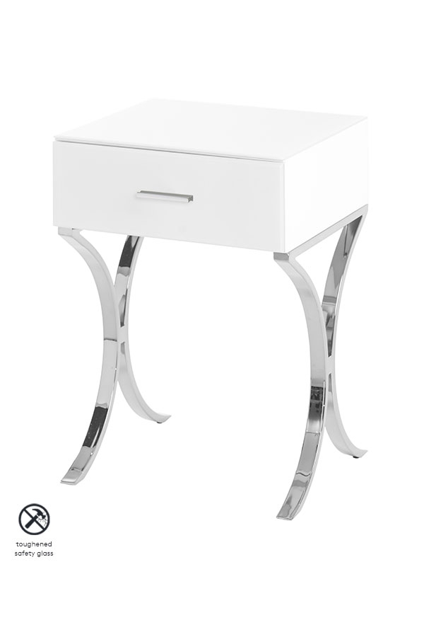 Aurelia White Glass Bedside Table