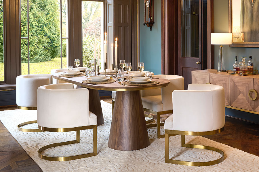 Brewster Capsule Dining Table and 6 Lasco Chalk Chairs