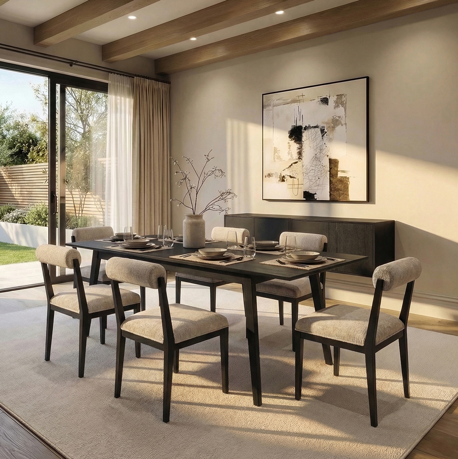 Capri Black Extending Dining Table and 6 Hera Chairs