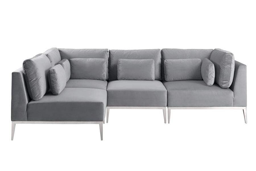 Cassie Left Hand Corner Sofa – Dove Grey – Stainless Steel Base