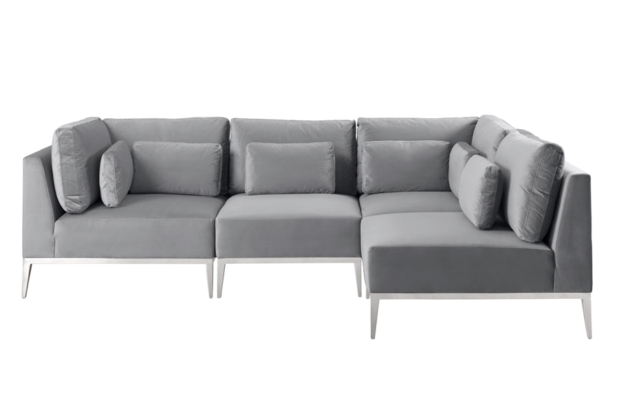 Cassie Right Hand Corner Sofa – Dove Grey – Stainless Steel Base