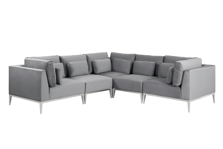 Image of Cassie Large Corner Sofa ??? Dove Grey ??? Stainless Steel Base