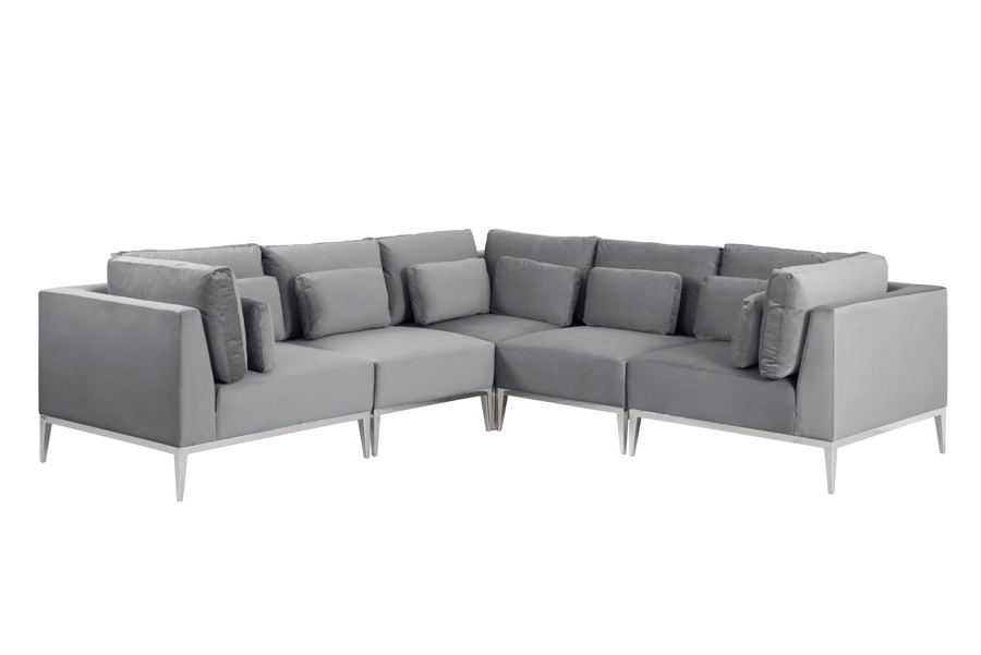 Cassie Large Corner Sofa – Dove Grey – Stainless Steel Base
