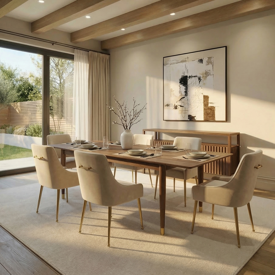 Como Extending Dining Table and 6 Mason Chalk Chairs