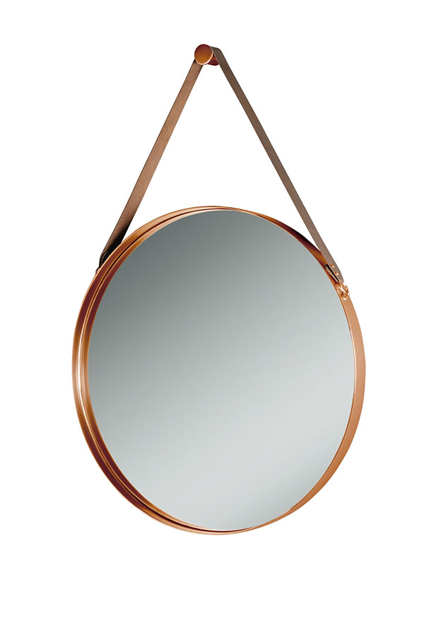 Dipre Wall Mirror Copper Contemporary, Round Mirror Leather Strap