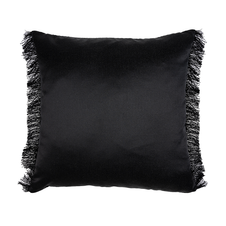 Image of Black Crepe Fringed Square Cushion