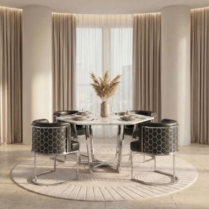 Alveare Dining Chair Silver – Black Faux Leather