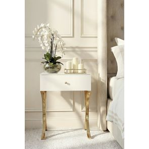Aurelia Comodino/Tavolino in Vetro bianco - Oro champagne 