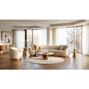 Equinox Six Seat Sofa – Chalk – Brushed Brass Base