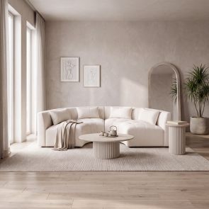 Essen 2 x Curved Corner Sofa Ivory Chenille