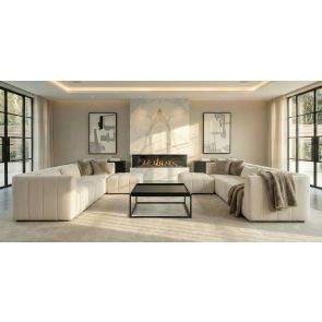 Essen Three Seat Corner Sofa – Ivory Chenille 