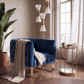 Grosvenor Armchair - Navy Blue - Brushed Brass
