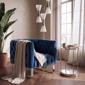 Grosvenor Armchair - Navy Blue - Brushed Silver