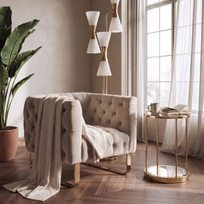 Grosvenor Armchair - Taupe - Brushed Brass