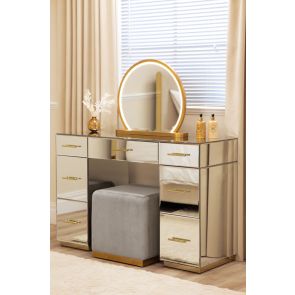 Harper Stool - Dove Grey - Brass Base