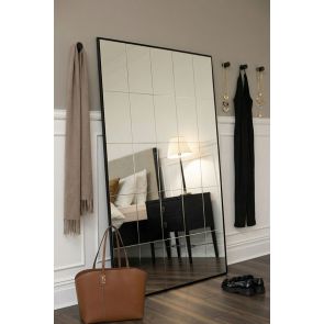 Ludlow Large Industrial Windowpane Leaner Mirror - Matt Black