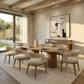 Ophelia Chestnut XL Dining Table and 10 Madison Light Taupe Dining Chairs