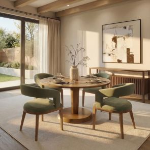 Sia 4-6 Seat Chestnut Dining Table and 4 Madison Sage Green Chairs