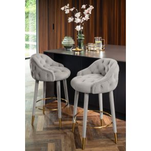 Sophia Counter Stool - Grey - Brass Caps