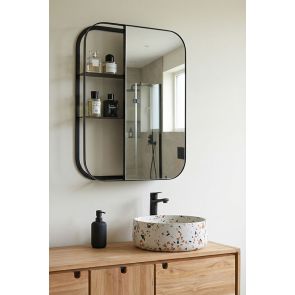 Stria Wall Mirror with Shelves – Black