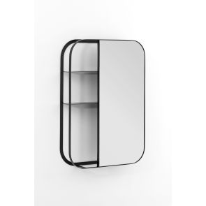 Stria Wall Mirror with Shelves – Black