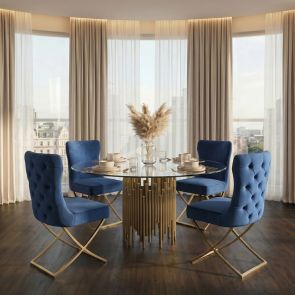 Wexler Dining Chair Navy -Brass Base  