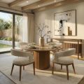 Ophelia Chestnut Circular Dining Table and 4 Madison Light Taupe Dining Chairs-view1