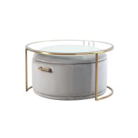 Aria Set de table basse et rangement ottoman, laiton - Gris colombe