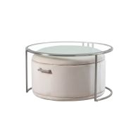 Aria Set de table basse et rangement ottoman en argent - Craie