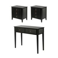 Heidi 3er Set – 2 Nachttische + 1 Konsole – Schwarz – Messing/Silber