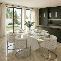 Loretta Table and 6 Alveare Silver Chairs - Chalk