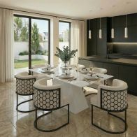 Loretta Table and 6 Alveare Black Chairs - Chalk