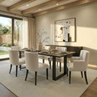 Rocco Black Dining Table and 6 Hatfield Calico Chairs