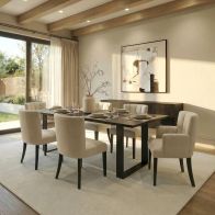 Rocco Black Dining Table and 6 Hatfield Limestone Chairs