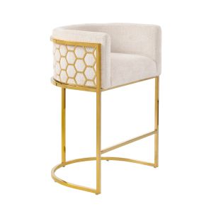 Alveare Tabouret de comptoir, base laiton - Taupe Clair Chenille